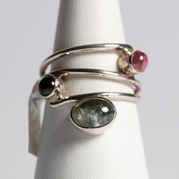 Silberring mit Aquamarin, Rubellit