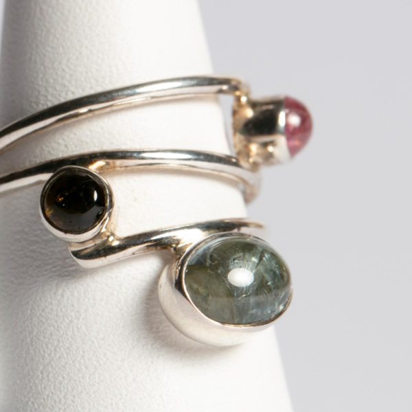 Silberring mit Aquamarin, Rubellit