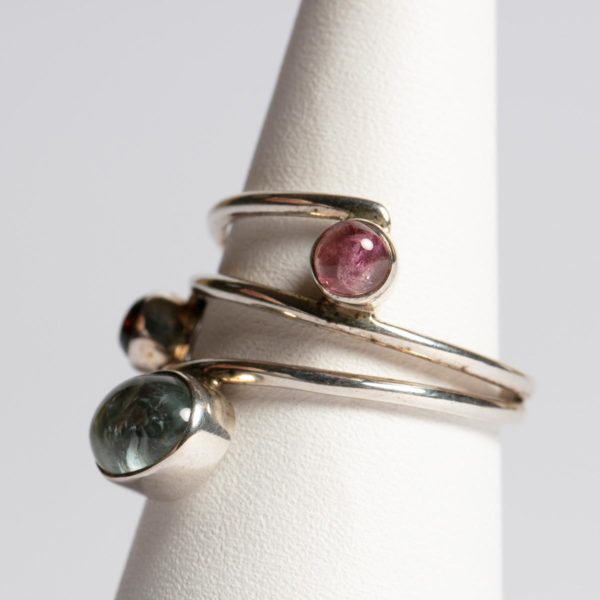 Silberring mit Aquamarin, Rubellit