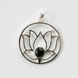 Lotus Blume Silber Anhänger Onyx