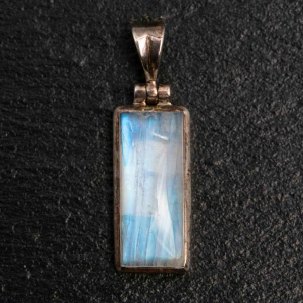 Regenbogen Mondstein Silber Anhänger. Maße exkl. Öse: 26 x 12 mm